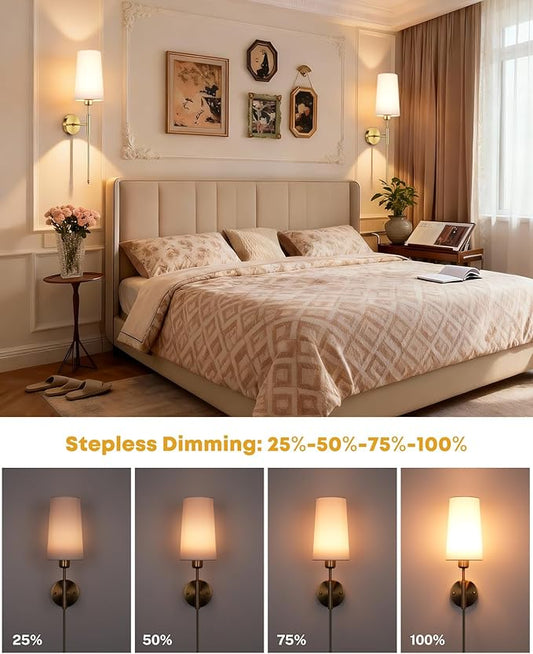 Battery Operated Wall Sconce Set of 2, 13000mAh Rechargeable Battery Powered Sconces with Remote Dimmable Fabric Shade Wireless Sconces Fixture for Bedroom Living Room