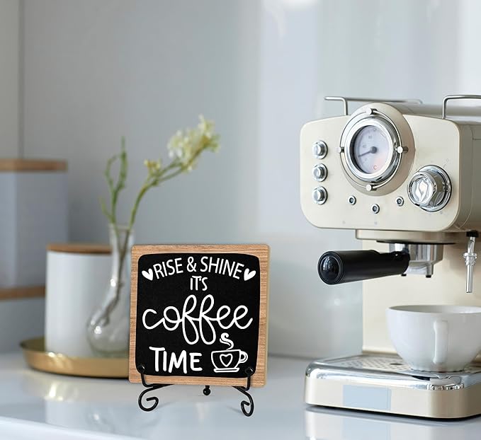 Coffee Desk Decor Sign, Coffee Time Sign With Stand For Farmhouse Home Kitchen Table, Wine Sign For Farmhouse Home Kitchen Bar Shelf Table, Gifts For Family Friend Coworker-08