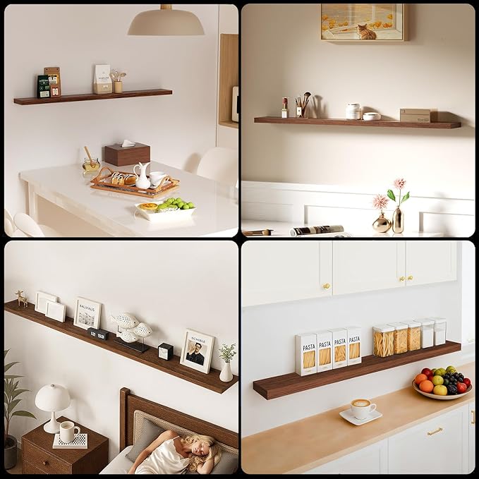 Floating Shelves for Wall, Bathroom Shelves Over Toilet, Wall Shelves & Book Shelf for Room, Hanging Shelf, Modern Wooden Mounted Floating Shelves, 48x7x1.5 in (Walnut-Like, Set of 1)