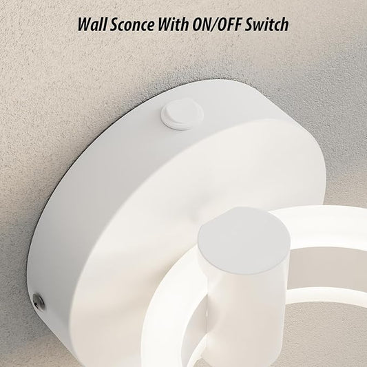 LED Wall Sconces with ON/Off Switch, White Rotatable Hardwired Wall Light Fixtures, Built in USB Charging Port, Modern Wall Decor for Bed Lighting.