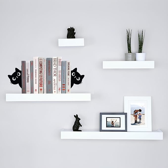 Bookends Metal Cat Book Ends, 1 Pairs Cute Bookends for Shelves Decorative for Home Office Desk Bookshelf Decor (Black, Cartoon)