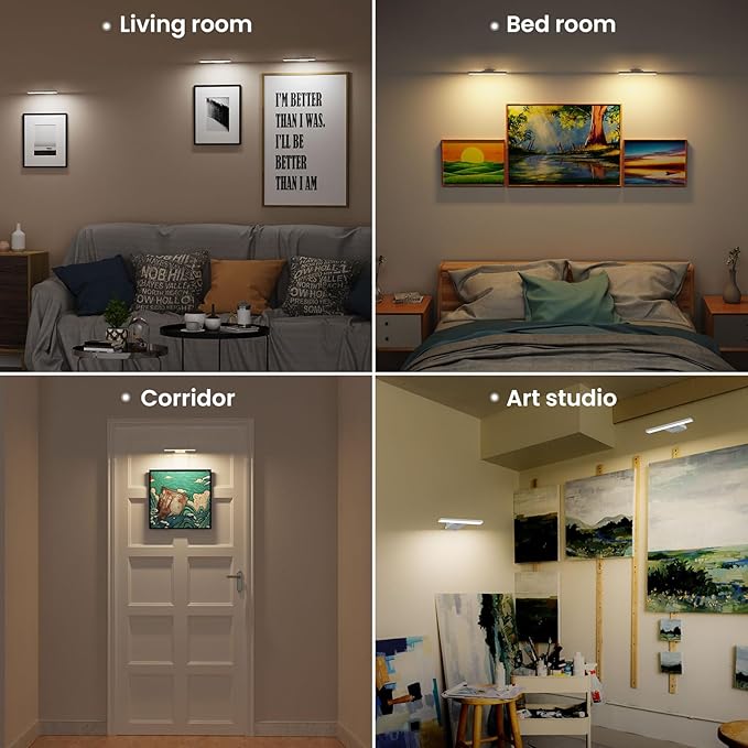 Picture Lights for Wall, Rechargeable 6000mAh Battery Wall Sconce with Remote & Timer, Dart Board Light for Poster Artwork Paintings Gallery, 3 Color Temperatures (2 Pack)