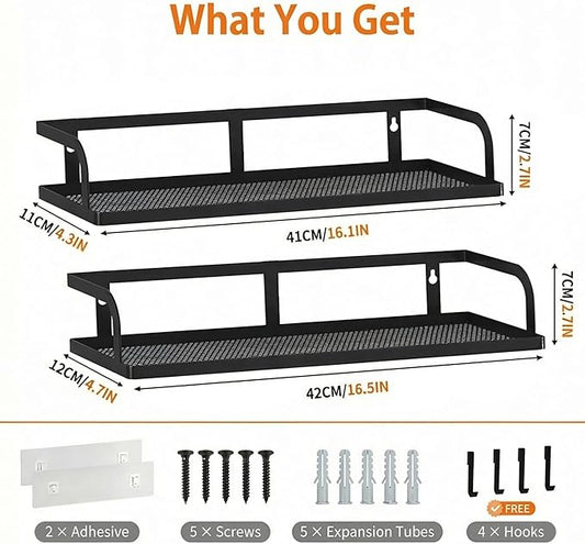 PUSDON Metal Wall Hanging Basket 2 Packs DIY Suitable for Multiple Scenes - Large Black Hollowout