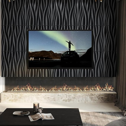 STICKGOO Black 3D Wall Panels, Wave Design Textured PVC Wall Panels, 19.7''x19.7'' Modern Accent Wall Panels for Interior Wall Decor Bedroom Office Living Room