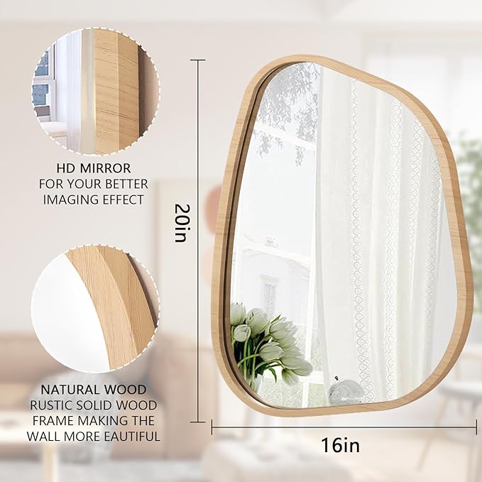Asymmetrical Irregular Mirror Wall Mounted, Unique Vanity Mirror, Shaped Dressing Boho Mirror Decorative for Living Room, Bathroom, Bedroom, Entryway Wall Decor 20"x16"