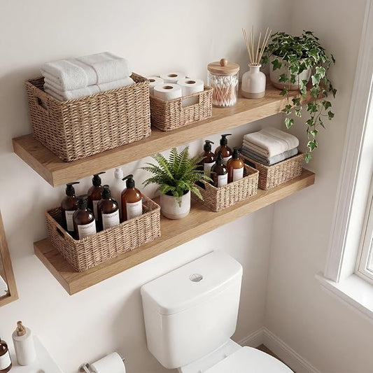 INHABIT UNION Oak Floating Shelves Set of 2,35.43in Wall Mounted Display Ledge Shelves for Bedroom, Bathroom, Living Room and Kitchen Decoration Storage