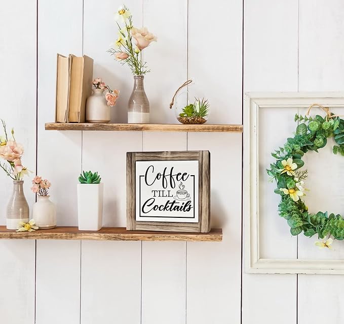 Coffee Till Cocktails Sign, Coffee Bar Decor, Wood Box Desk Décor, Home Bar Decor, Farmhouse Desk Decoration, Home Tabletop Decoration, Shelf Decorative Plaque