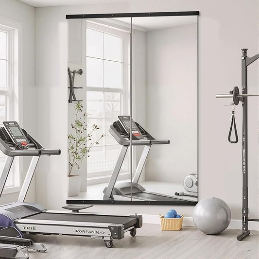 Home Gym Mirror for Wall,70x24x2PCS Full Length,Glass Frameless Body Large Mirror for Home Gym,Workout,Bedroom,Garage(Black)