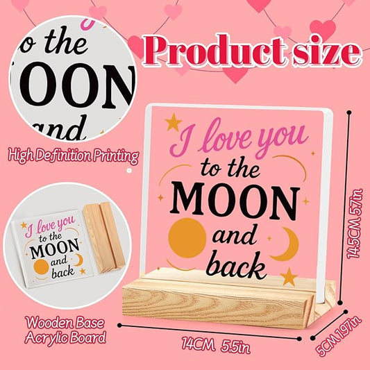 Valentines Desk Decor, Happy Valentine's Day Home Office Table Sign for Porch Tiered Tray Shelf Party, Rustic Romantic Acrylic Gifts Decorations for Him Her Wife,I Love You to The Moon And Back