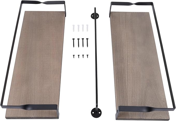 Elevon Floating Shelves for Bathroom Organizer Over Toilet, Bathroom Shelves Wall Mounted with Towel Rack, Corner Wall Shelf for Bedroom Decor Kitchen Storage (Gray, Set of 2)