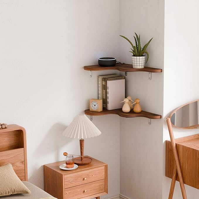 Cute Cloud Shelves, Wavy Floating Corner Shelf, Cloud Corner Wall Shelves with Brackets, Cute Wall Shelves for Nursery Decor, Corner Shelves for Bedroom,Living Room,Bathroom&Home Decor,Brown