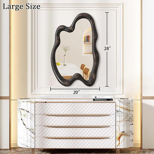 AAZZKANG Large Wall Mirror Retro Irregular Wall Mirror 28"x20" Hanging Wall Mounted Wood Frame Mirrors for Bathroom Bedroom Living Room Entryway