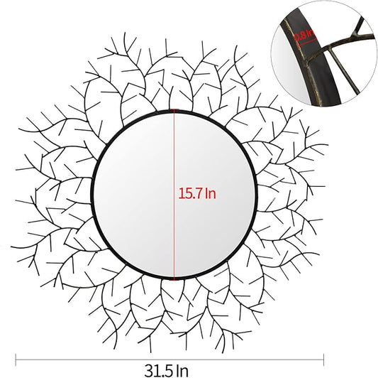 POZINO Round Wall Mirror, 30 Inch Circle Mirrors for Wall Decor, Black Metal Framed Accent Mirrors for Living Room Bedroom Entryway