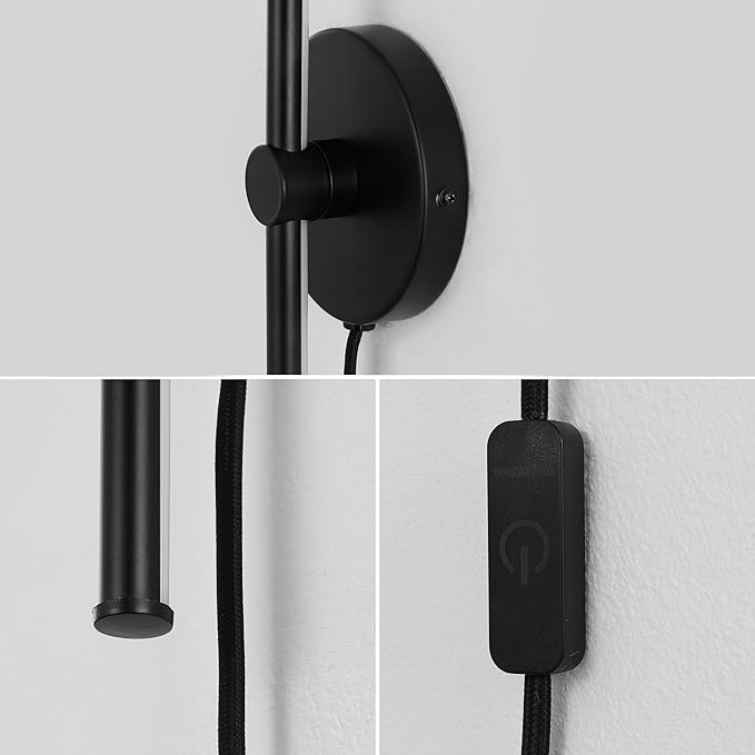 JONATHAN Y 27.25" Black Modern Integrated LED Wall Sconce, Minimalist Plug-in Adjustable Bar Lamp for Bedroom Living Room, Dimmable Iron Metal Wall Light, 3000K JYL7136A