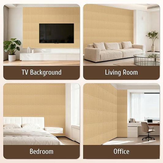 Qidejoy 33 Pcs 3D PVC Slat Wall Panels 12X12in Fluted Textured Paneling Modern Decorative Tiles Cuttable Paintable DIY Wall Art for Interior Decor, Bedroom, Farmhouse, Ceiling, TV Background (Oak)