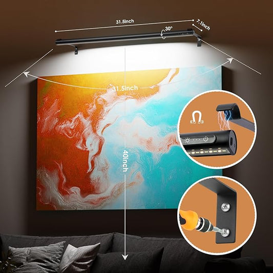 Battery Operated Wireless Picture Light,Rechargeable/Plugged in 31.5inch Painting Display Light,Remote Control Wall Lights with Three Modes and Timing for Art Frame (Black)
