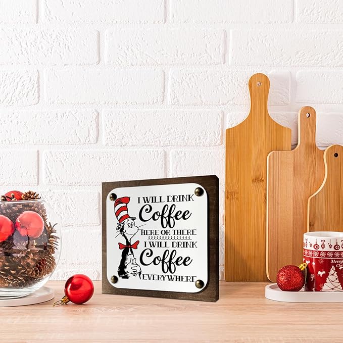 I will Drink Coffee Here There Everywhere Sign, Coffee Wood Sign, Wooden Box Signs Decors Art, Coffees Lover Home Décor, Home Kitchen Decor, Funny Gift for Coffees Enthusiast