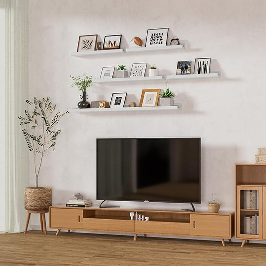 Heimlove Picture Ledge Shelf,48 inch Long Floating Shelves for Wall Set of 2,White Picture Shelf with Lip for Wall Decor,Living Room,Bedroom,Bookshelf,Nursery,Perfume
