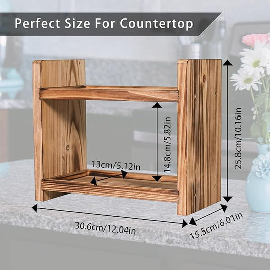 2-Tier Wood Spice Rack, a countertop Organizer for Kitchen and Bathroom Storage, Display of Cosmetics