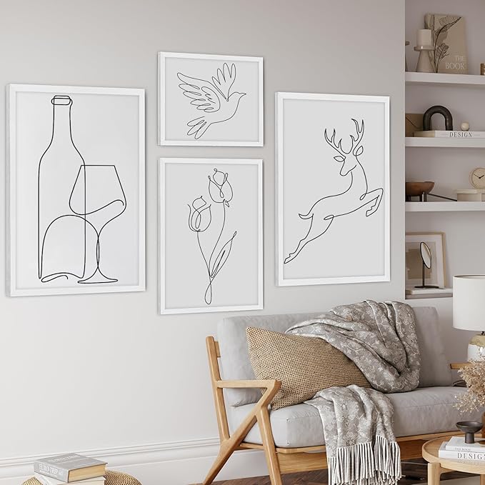 puthiac 16x24 Solid Oak Wood Picture Frame, No Mat, Wall Display Only, Vertical or Horizontal, Plexi Front, 3 Pack, White
