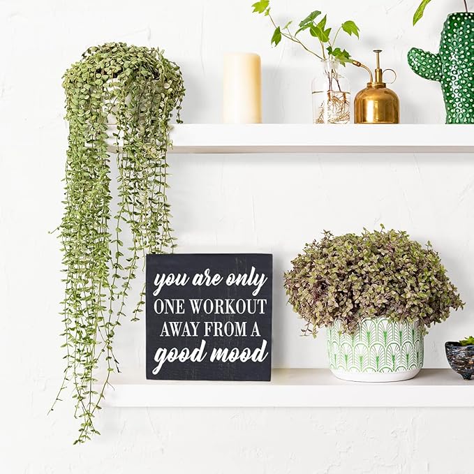 Motivational Gym Desk Decor Wooden Box Sign Fitness Gifts Rustic Black Wood Block Plaque Box Sign for Home Gym Desk Shelf Table Decoration You are only One Workout Away from A Good Mood Sign