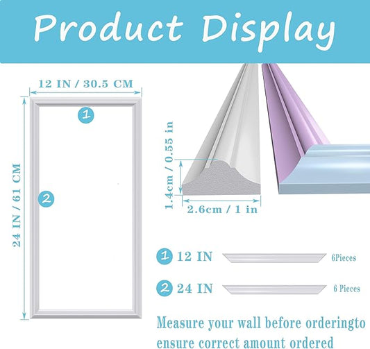 3 PCS Premade Wainscoting Panels peel and stick Accent Wall Panels For Interior Wall Decor Easy DIY Build And Batten Chair Rail & Picture Frame Door Decor (12 x 24 in)