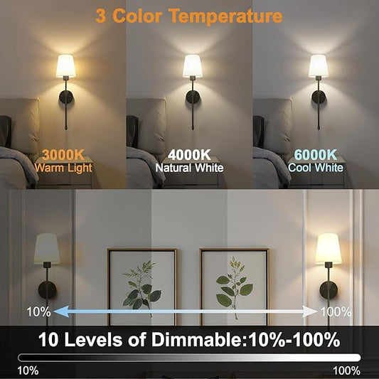 Battery Operated Wall Sconce Set of 2, Wireless Wall Sconce with Rechargeable Bulbs and Remote, 15 Colors & Dimmable, Black Sconces Wall Decor for Bedroom Living Room Hallway