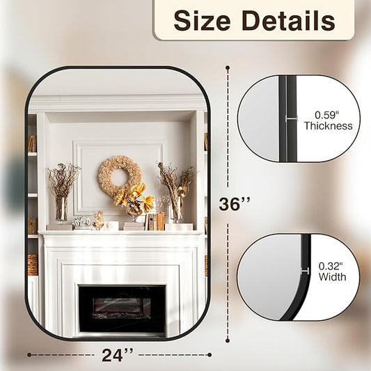 FICTOR Bathroom Vanity Mirror for Wall, 2 Pack 24" x 36" Rectangle Bathroom Mirror for Over Sink, Metal Framed, Hangs Horizontally or Vertically(Black)