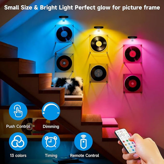 Battery Operated Painting Light, Magnetic Picture Light with Remote Dimmable and Timer