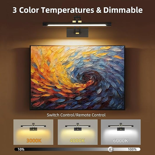 16“ Picture Lights for Wall, 8000mAh Rechargeable Wireless Picture Light with Remote, Dimmable 3 Colors LED Art Lighting for Paintings Frame Poster Dartboard Gallery Light, Black Gold