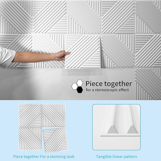 Art3d 33-Pack 3D Wall Panels for Interior Wall Decor, Textured Accent Walls Paneling for Living Room, Bedroom, TV Background, 12"x12" White