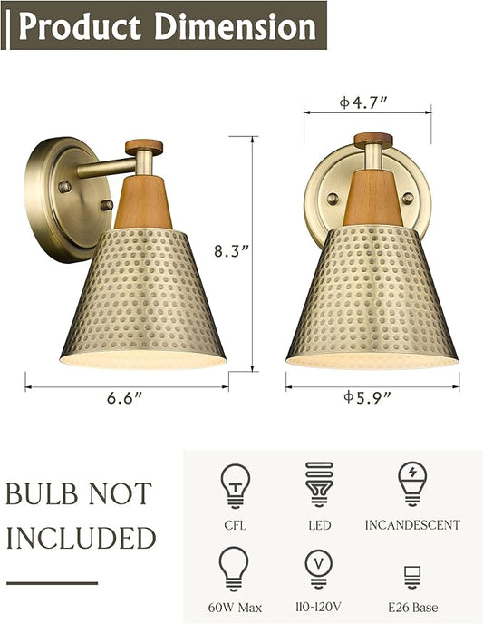 FEMILA 1-Light Vintage Wall Sconces, Antique Brass Industrial Sconces Wall Lighting, Single Bathroom Vanity Light Fixtures Wall Mount Lamp, Hammered Metal Shade,4FG59B BG