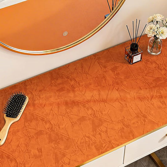 17.5"x317" Crushed Orange Velvet Peel and Stick Wallpaper Orange Wallpaper Self Adhesive Felt Drawer Liner for Jewelry Art Crafts Velvet Fabric Contact Paper for Cabinets Felt Flocking Liner