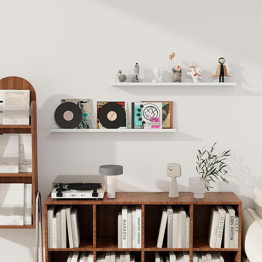 Axeman 36 Inch Floating Shelves | Picture Ledge Shelf Set of 2 | White Wall Shelves with Lip | White Picture Shelf for Wall with Ledge | Photo Ledges 36 Inch