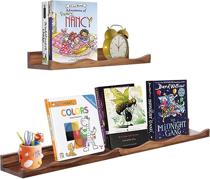 AZSKY Floating Bookshelf for Kids, Floating Shelves for Wall, Cloud Picture Ledge Shelf - Walnut, 15.7 Inches, Nursery Book Shelves Set of 3, Baby Book Shelf for Baby & Toddler Room Decor