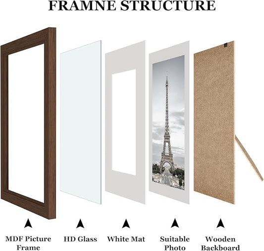 Picture Frames, Made of Real Glass and Wooden Frame, Gallery Photo Frames Set of 10 for Collage Wall Decor, Multi Sizes Including 8x10, 5x7, 4x6 for Mounting or Tabletop Display, Dark Brown