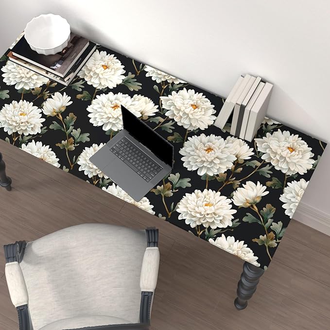 Black White Floral Peel and Stick Wallpaper Chrysanthemum Contact Paper 17.5" × 118" Waterproof Vinyl Self Adhesive Vintage Dark Flower Wall Paper for Bedroom Walls Cabinet Locker Decor