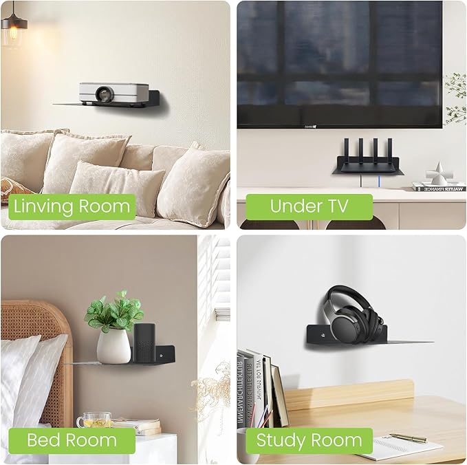 Steel Floating Shelves for Wall,Small Wall Shelf,Suitable for Bedroom, Living Room, Bathroom, Kitchen, Office (Black, 9.1x6.9)