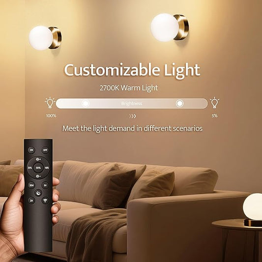 Battery Operated Wall Sconce, Dimmable Wireless Gold Wall Lamp with 5200mAh Rechargeable Battery, Portables Cordless Wall Light Fixtures for Painting Living Room Bedroom Bathroom Hallway Decor