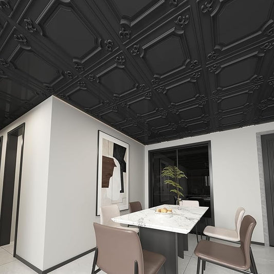 Art3d Drop Ceiling Tiles 24x24 in Black (12-Pack, 48 Sq.ft), Wainscoting Panels Glue Up 2x2