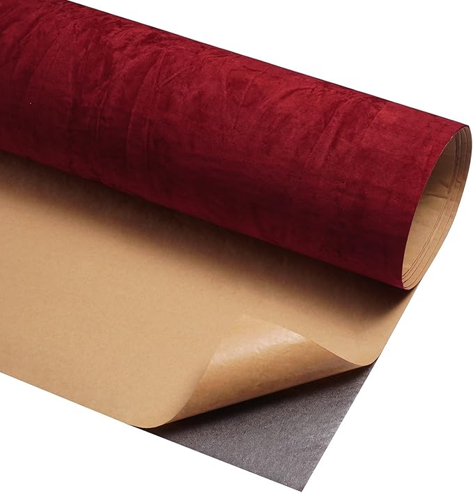 Garnet Velvet Wallpaper Peel and Stick Fabric Felt Wallpaper Wrinkled Textured Self Adhesive Dark Red Velvet Flocking Liner Felt Sheets Contact Paper for Jewelry Drawers Cabinets 17.7"x80"