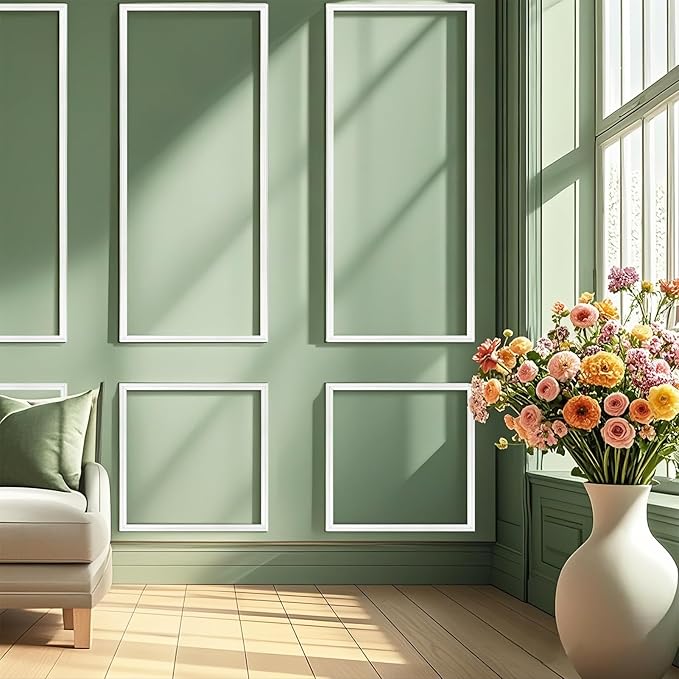 30 Piece Peel & Stick Wall Molding Kit, Pre-Cut Wainscoting Panels with Self-Adhesive Trim, Easy Install Wall Decor for Office Home Bedroom Living Room