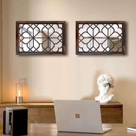 Wocred Set of 2 Rectangular Wall Mirror,Gorgeous Rustic Farmhouse Accent Mirror,Caramel Color Entry Mirror for Bathroom Renovation,Bedrooms,Living Rooms and More(11”x15”)
