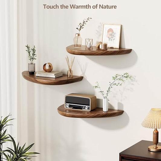 Solid Walnut Floating Shelves for Wall 15.7 Inch Set of 2, Live Edge Wall Mounted Shelf,Rustic Farmhouse Wooden Floating Shelf,Wood Wall Shelves for Bathroom Living Room,Bedroom,Kitchen