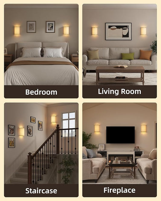 EZVALO Battery Operated Wall Sconce, Wireless Wall Sconces Set of Two with Remote, 3 Color & 80 RGB Rechargeable Wall Lights, Dimmable, Timer, White Linen Shade Wall Decor for Bedroom, Living Room