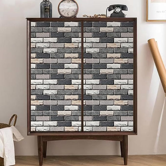 Yancorp 32.8ft Peel and Stick Wallpaper Dark Grey Stone Brick Wallpaper Self-Adhesive Backsplash Decorative Wallpaper Wall Covering…