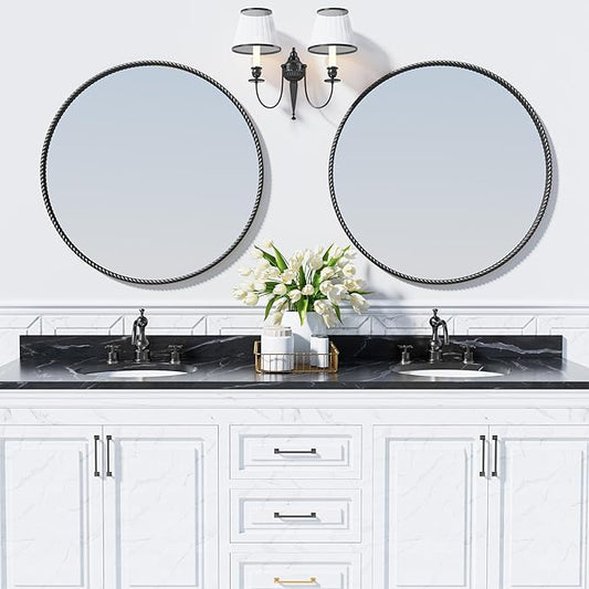 PROHOMEWARE Black Round Bathroom Mirrors, 32 inch Circle Wall Mounted Hanging Mirror for Entryway, Living Room, Hallway, Bathroom, Bedroom