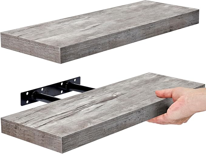 Sorbus Floating Shelves for Wall – 16 Inch Floating Shelf for Kitchen, Bedroom, Living Room, Bathroom, Home & Wall Decor - Mounted Bathroom Shelves with Invisible Brackets (Grey, 2 Pack)