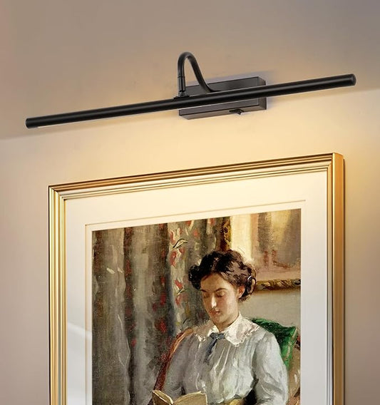 Black Picture Light, 24inch Wireless Picture Lights for Wall Rechargeable, 10000mAh Battery Wall Light with Remote, 3 Color Art Lighting for Paintings with Timer and Dimmable for Display, Gallery