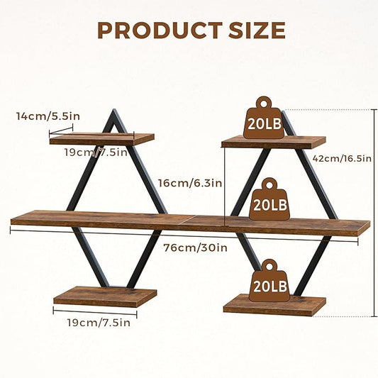 Floating Shelves, Wall Shelf Set of 2, Wall Mounted Shelves, 3-Tier Hanging Wall Shelves for Bathroom, Living Room, Bedroom, Kitchen, Office (Rustic Brown)